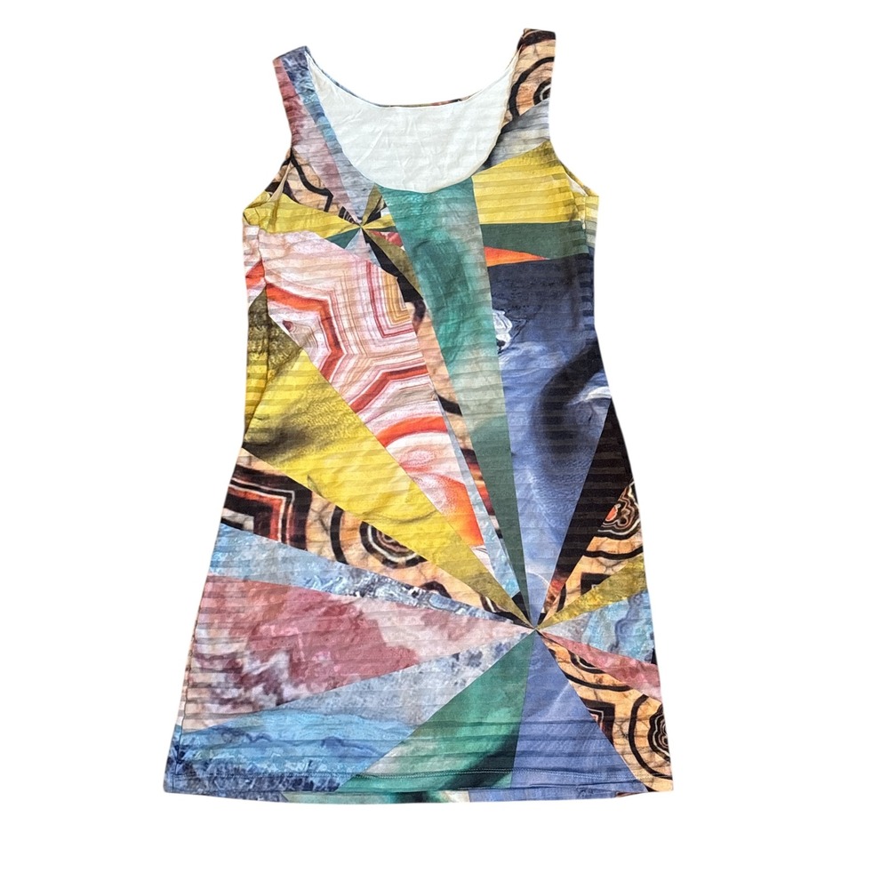 Desigual Multicolor Abstract Art Pleated Geometric Mini Dress Sleeveless Size S - Picture 8 of 8